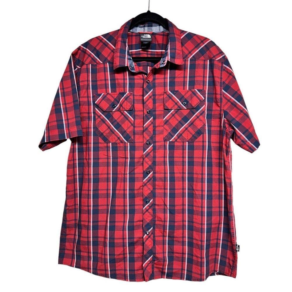 The North Face Mens Short Sleeve Red‎ Plaid Button Up Shirt Size XL